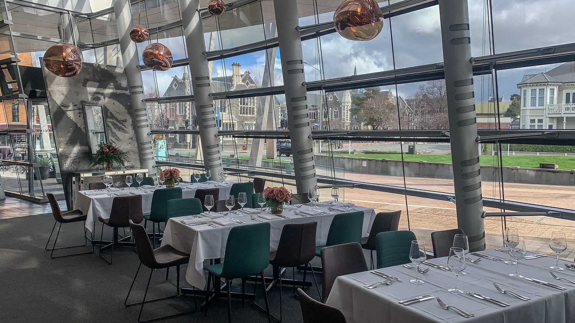 Dining room at The Thirsty Peacock near Christchurch Art Gallery